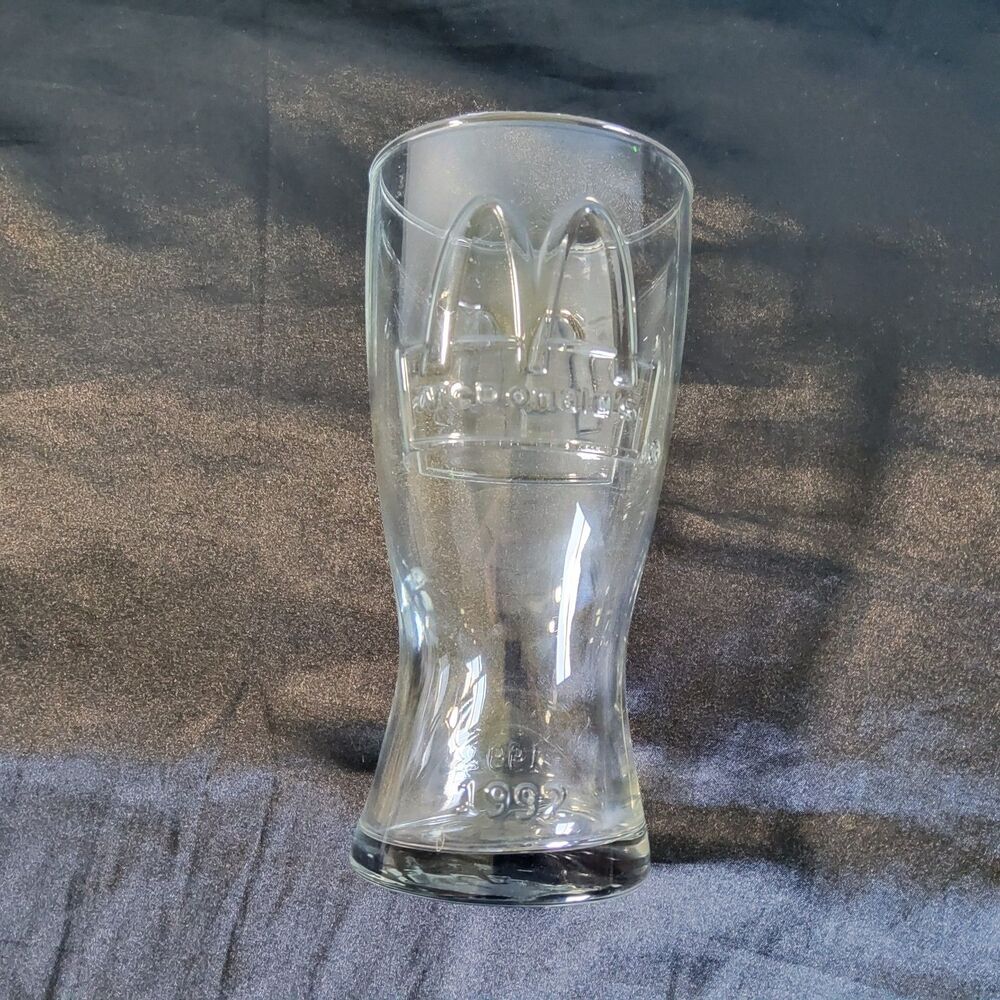 Vintage 1992 Clear Embossed McDonalds Drinking Glass Cup Collectors Glassware